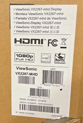 Viewsonic VX2267-MHD 21.5" LED LCD Display 1080p VX2267-MHD ✅❤️️ - Image 1 of 4