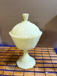 Vintage Fenton burmesische getäfelte Gänseblümchen bedeckt Süßigkeiten Schale Standfuß - Bild 1 von 5