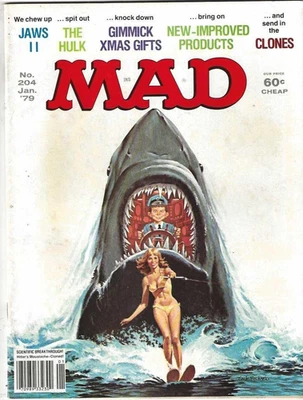 MAD Magazine No. 204 Jan. '79 JAWS II The Hulk Gimmick Xmas Gifts Solid NMMT Con - Image 1 of 2