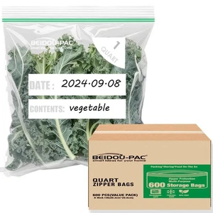 Bolsas con cremallera para almacenamiento de alimentos de cuarto de galón, 600 unidades | Doble cremallera | 8" * 8,1", frescura... - Imagen 1 de 7