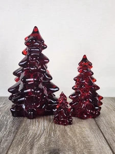 Ruby Red Glass Christmas Trees - Glass Holiday Decor - Set of 3 Glows! - Picture 1 of 7