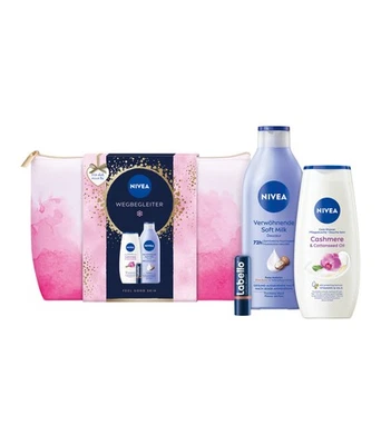 NIVEA Wegbegleiter Geschenkset Oil Pflegedusche Soft Milk Labello Kulturbeutel - Bild 1 von 4