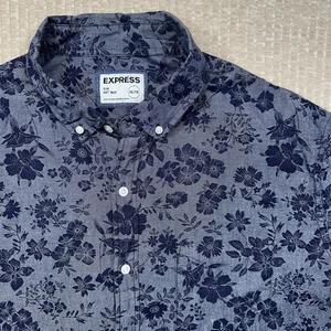 Express Slim Soft Wash Men’s Dress Shirt Size 2XL Blue Floral - Picture 1 of 6