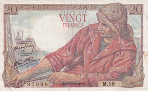 Banconota FRANCIA 20 Franchi 1942 P-100 VF - Foto 1 di 4