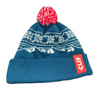 Clif Bar Beanie Knit Pom Wrestling Hat Cap One Size Blue Turquoise Red