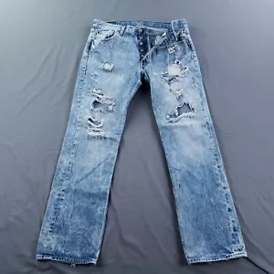 Jeans Levis 501 uomo 34x32 blu gamba dritta bottoni mosca strappato abbigliamento da lavoro traforato - Foto 1 di 19