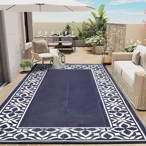 Outdoor Plastic Straw Rug Waterproof Indoor Outdoor Patio Rug 9X12 Geometric Mat - Picture 1 of 12