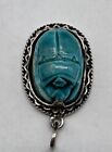 Turquoise Color Glazed Ceramic Scarab Pendant 1? X 3/4? Wide. Makers Mark (??Y)