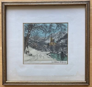 "Figura Hans 1898-1978 vintage firmada en color marco austriaco 12""x13""" - Imagen 1 de 12