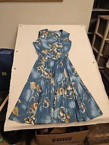 Vintage Montclair Fashions Pleated Dress Sleeveless Floral Blue Back Zip Size 16 - Picture 1 of 7