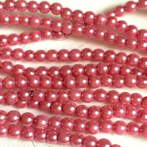 100 x Candy Floss Pink Coloured Glass Pearl Round Beads - Size 3mm. - Picture 1 of 2
