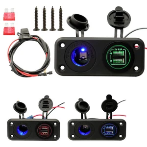 4.8A Dual USB Charger Power Socket +LED Light+ 2 Hole Panel Cars RV Boat - Picture 1 of 45