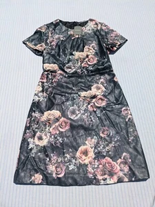 Oasis Black Dress Black Faux Leather Floral k Size 8 BNWT - Picture 1 of 9