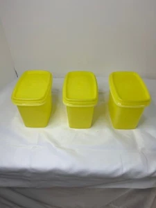 3er Set Vintage Zitronengelb Tupperware Regal Sparbehälter mit Deckel #1243 - Bild 1 von 5
