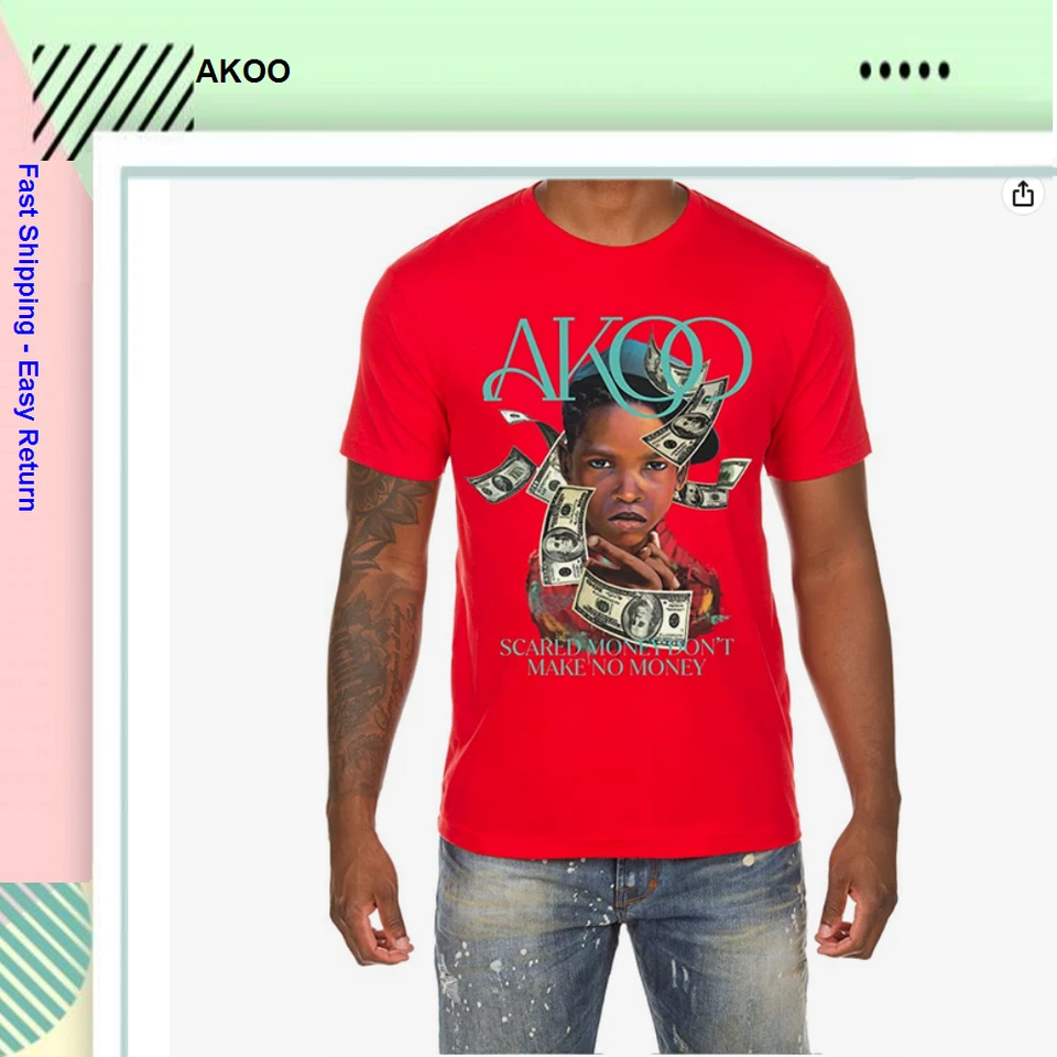 Akoo Clothing Men’s T-Shirts Short Sleeve Stylish Fashion Money Talks Tee RED X
