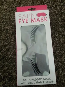 EYE MASK..SATIN..YOUR CHOICE OF LEAVE ME ALONE OR EYELASHES.ADJUSTABLE STRAP - Picture 1 of 2