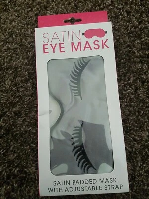 EYE MASK..SATIN..YOUR CHOICE OF LEAVE ME ALONE OR EYELASHES.ADJUSTABLE STRAP - Image 1 of 2