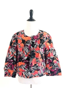 Blazer Josephine Abierto Floral Talla 6 Negro Lino Algodón Forrado Chaqueta Mangas 3/4 - Imagen 1 de 8