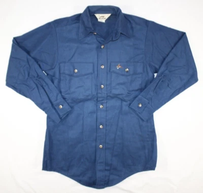 New Vintage Duxbak Shirt Men's Small Chamois Cloth Flannel 100% Cotton Blue - Image 1 of 4