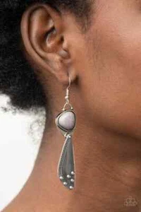 Paparazzi "Going-Green Goddess" Artisan Inspired Gray Stone Dangling Earrings - Picture 1 of 2