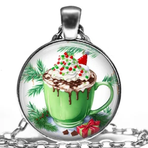 Winter Hot Cocoa Hot Chocolate Christmas Cheers Gift Pendant Necklace 24" - Picture 1 of 5