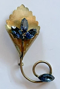 Spilla spilla argento sterling grande bouquet di fiori vintage strass blu intenso - Foto 1 di 8