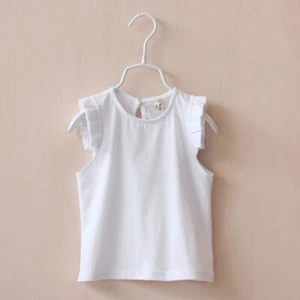 Toddler Little Girls Ruffle No Sleeve Tank Top Summer Basic White Pink Tee Shirt - Picture 1 of 8