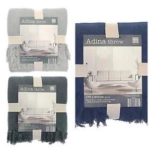 Traditional Adina Design Cotton Throws 170x200cm = Navy Blue,Natural Stone,Grey - Picture 1 of 3