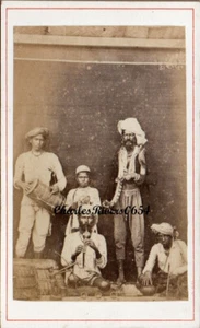 CDV INDIAN NATIVE MEN PLAYING MUSICAL INSTRUMENTS WITH SNAKE & CHARMER #B009 - Picture 1 of 2