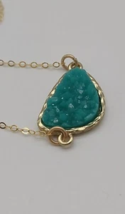 14k Gold Fill Teal Green Druzy Pendant Necklace - Picture 1 of 5