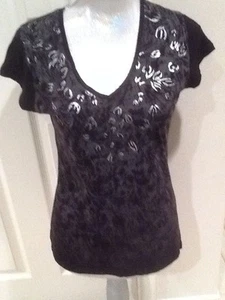 Damen Shirt Tahari Leopard Grau Silber Kurzarm Schwarz M Neu mit Etikett - Bild 1 von 2