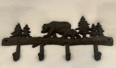 铸铁熊壁钩 适合钥匙帽等。 Lodge装饰 13.5英寸4钩 — 第 1/4 张图片