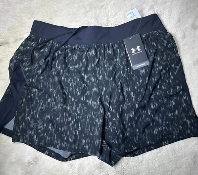 Pantalones Cortos Under Armour Para Hombre XL UA Launch Elite 5"" Estampado 1377002 Negro Gris NUEVO Foto 1 de 4