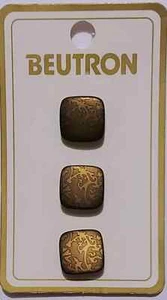 Beutron 3212 Buttons 3 Gold Abstract Pattern Square 11mm Shank Suit Jacket Shirt - Picture 1 of 1