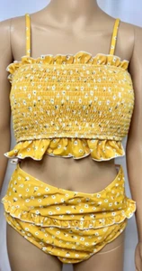 Damen geraffter Bandeau Bikini süßer zweiteiliger Badeanzug, gelb Größe L - Bild 1 von 3