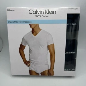CALVIN KLEIN V Neck T-Shirts 3 Pack Size Small In Black NEW Classic Fit Tee - Picture 1 of 5