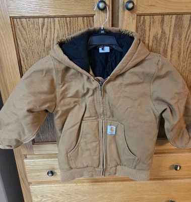 Carhartt  Boys Size S 7/8 Hooded Canvas Insulated Zip-Up Brown Jacket EUC - Image 1 of 4