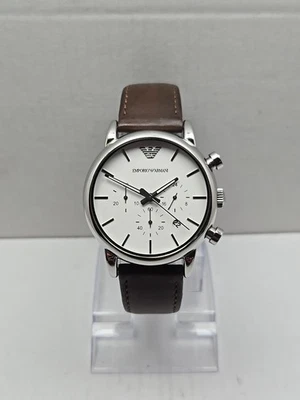 Emporio Armani Luigi AR1846 Chronograph White Dial Brown Leather New Battery - Image 1 of 4