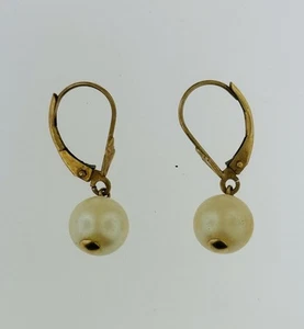 Vintage 14K Yellow Gold Freshwater JTS Pearl Dangle Drop Earrings - 2.12g - Picture 1 of 5