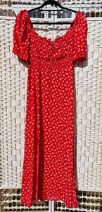 & Other Stories Red Puff Sleeve Midi Tea Dress, Size 10 - Picture 1 of 7