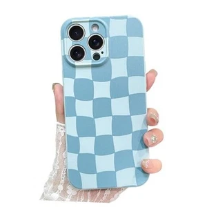 Cute Checkered Case for for Women Men, iPhone 15 Pro Max Checkered, Blue - Zdjęcie 1 z 7
