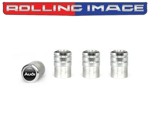 NEW Premium Aluminum Black and white Audi Round SILVER Valve Stem Tire Cap - Picture 1 of 1