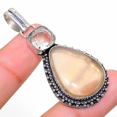 Pendente In Argento Sterling 925 Fatti A Mano In Fluorite E Topazio 2.21" - Immagine 1 di 4