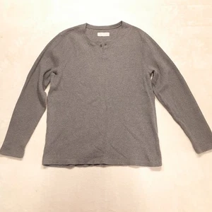 Everlane Mens Henley Thermal Large Gray Organic Cotton Waffle Knit Long Sleeve - Picture 1 of 8
