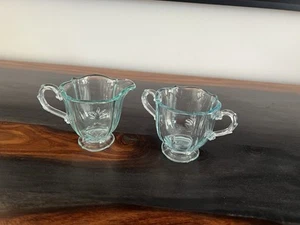 Fostoria Baroque Azure Blue Glass Footed Creamer & Sugar Excellent Condition! - Picture 1 of 3