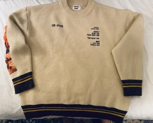 Aelfric Eden Van Gogh Sweater Knit Retro Men's Beige CrewNeck Embroidery-XL-EXC - Picture 1 of 7