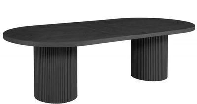 Mesa de Comedor Extensible 90" Roble Macizo, Ovalada, Bases Acanaladas 2 Hojas Negra Foto 1 de 2