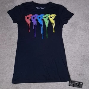 Vtg Y2k Famous Stars & Straps T-shirt Teen Girls S Black Glitter Pride Logo Drip - Picture 1 of 9