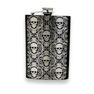 8oz BLACK Gothic Baroque Flask - Picture 1 of 8