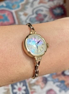 Vintage 1930s Langendorf 9ct Gold Ladies Watch For Restoration Bon Marche strap - Picture 1 of 14